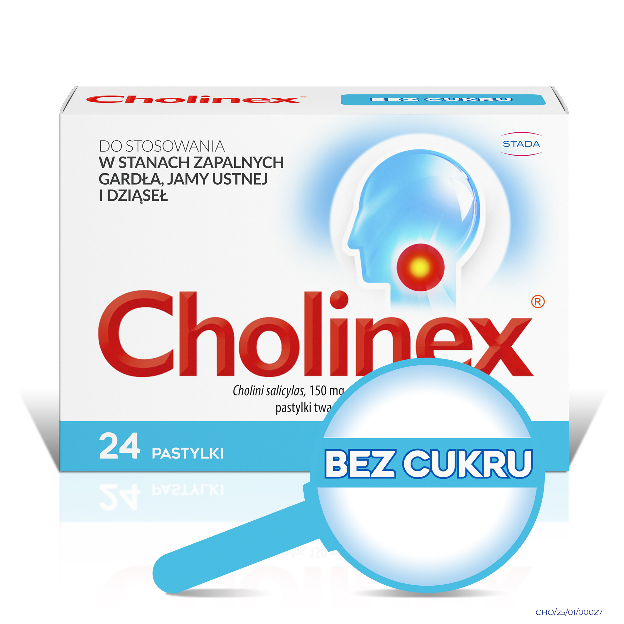 Cholinex Sugarfree pastylki do ssania na ból gardła - 24 sztuki