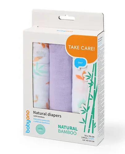 BabyOno pieluszki naturalne z włókien bambusa 70 cm x 70 cm [397/08] 3 sztuki zdjęcie