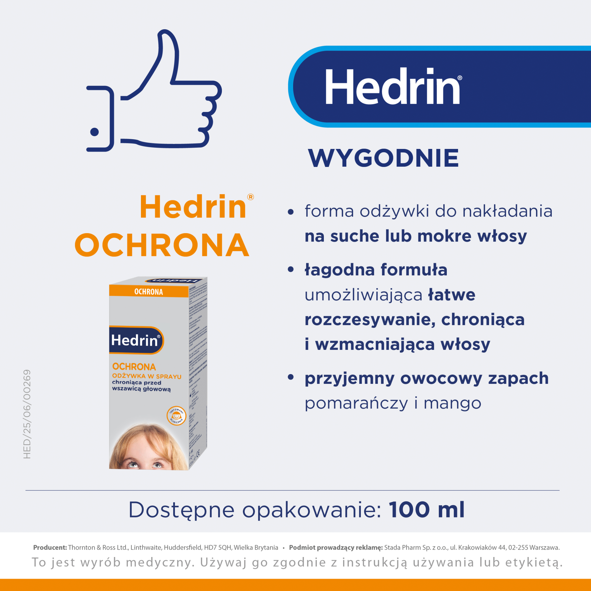 Hedrin Ochrona Odżywka do włosów w sprayu, 100 ml