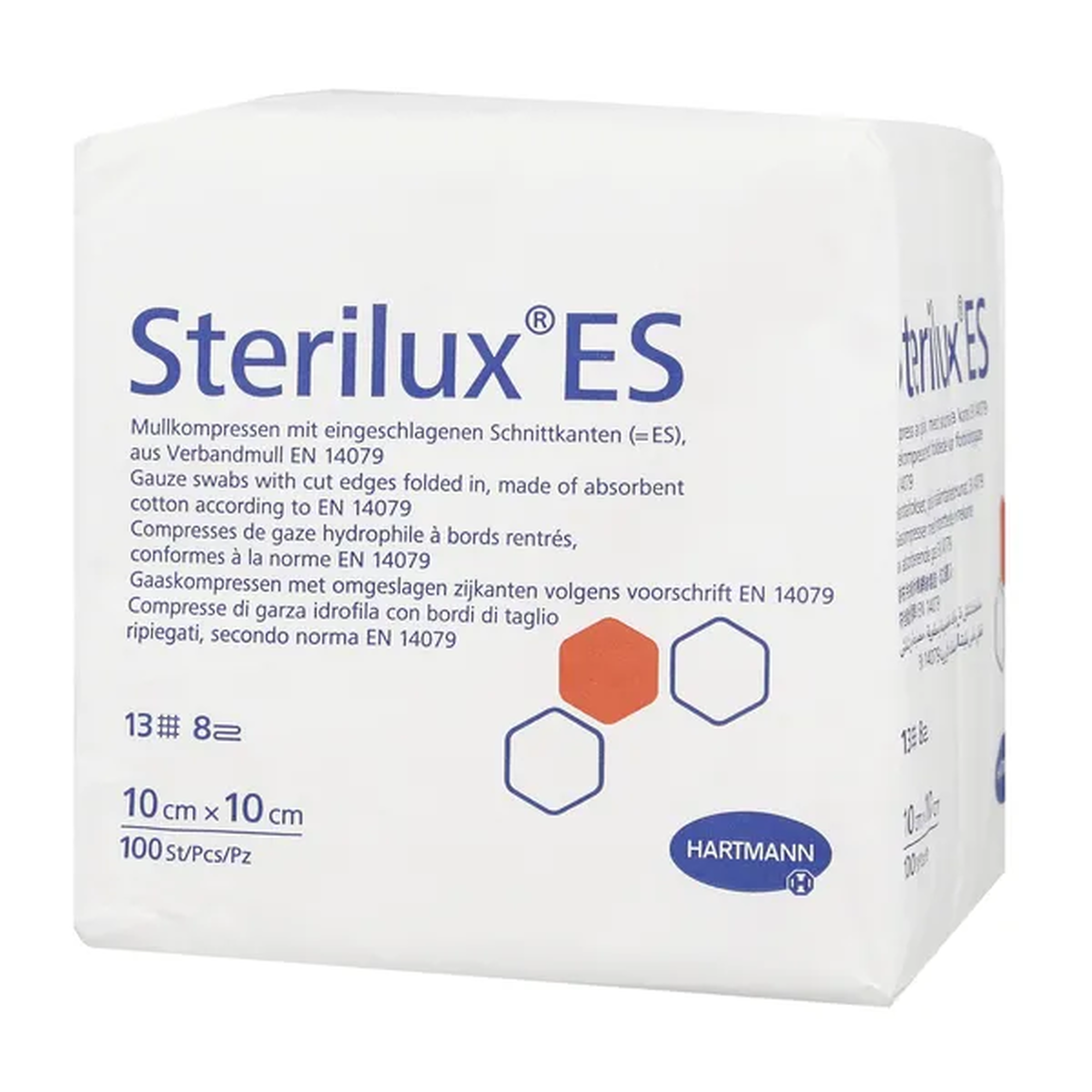 Hartmann Sterilux ES kompresy niejałowe z gazy bawełnianej 13 nitek 8 warstw 10cm x 10cm 100 sztuk zdjęcie