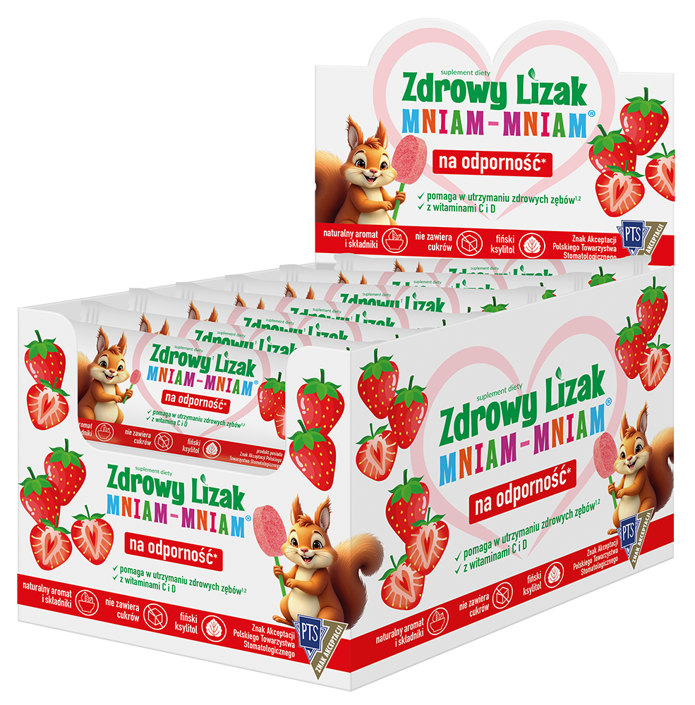 Zdrowy Lizak Mniam-Mniam smak truskawkowy, 40 sztuk zdjęcie