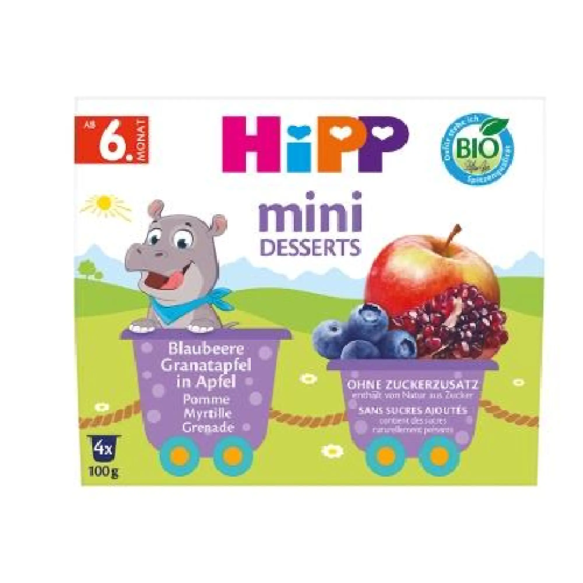 Hipp Biood pokoleń, Jabłka-Jagody-Granaty, od 6. m-ca, 4 x 100 g zdjęcie