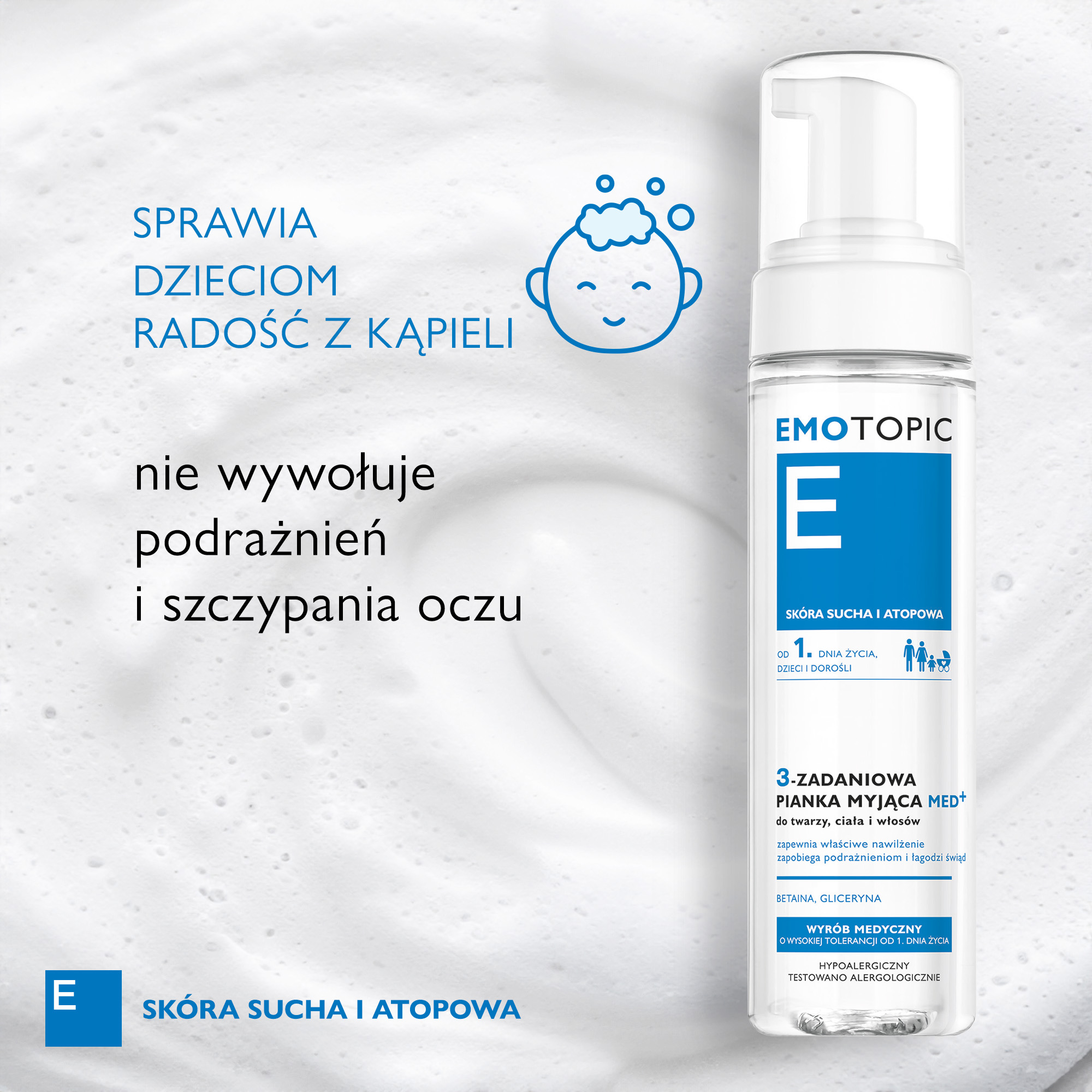 Emotopic 3-zadaniowa pianka myjąca do twarzy ciała i włosów 200 ml