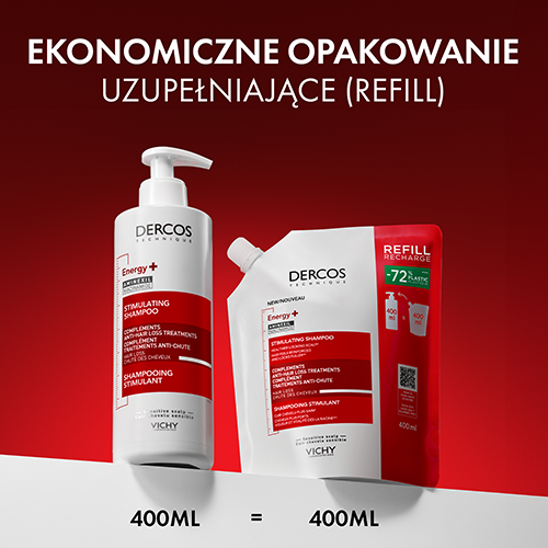 Vichy, Dercos Energy+, szampon wzmacniający włosy, uzupełnienie (Refill), 400 ml