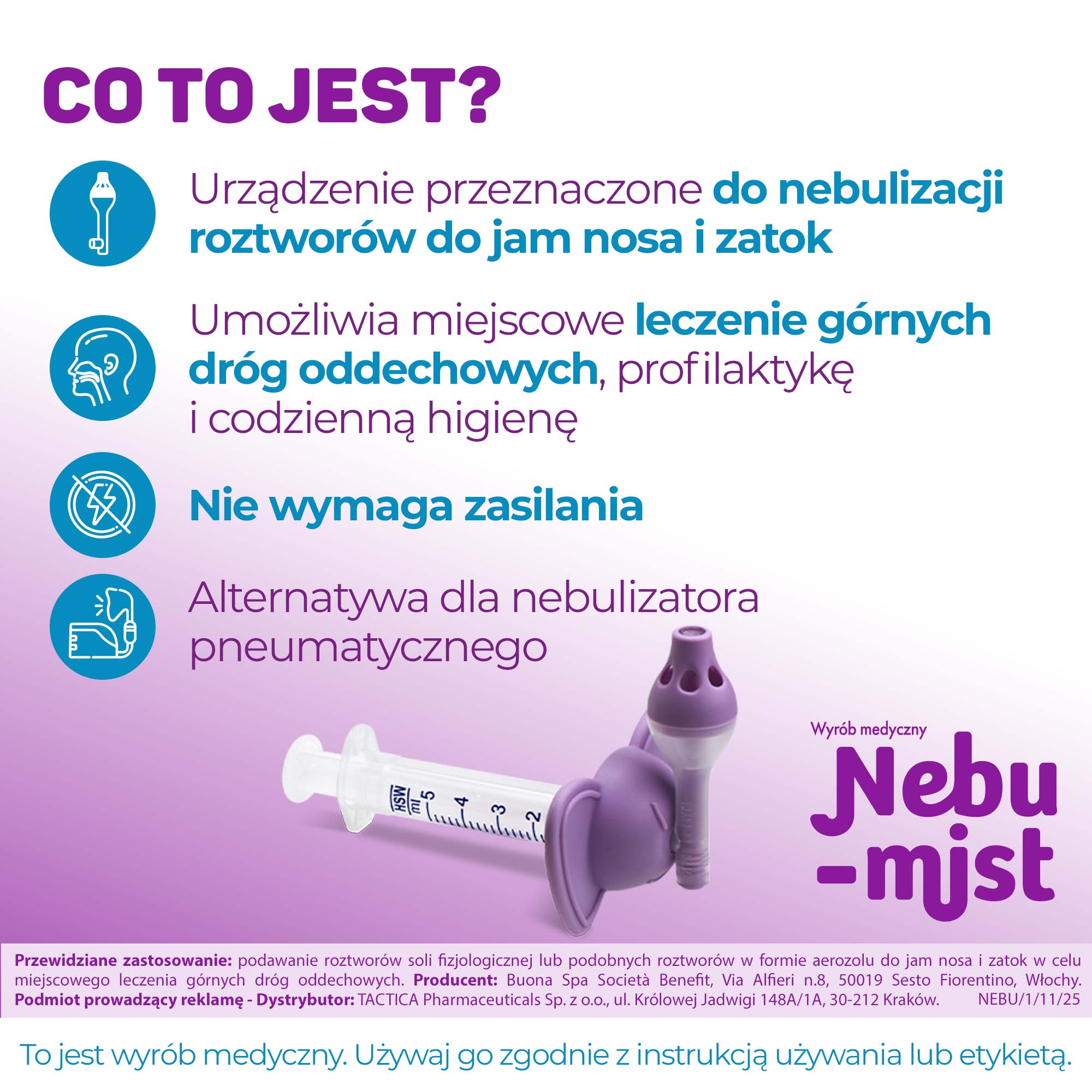 Nebu-Mist, urządzenie do nebulizacji roztworów do jam nosa i zatok, 1 sztuka