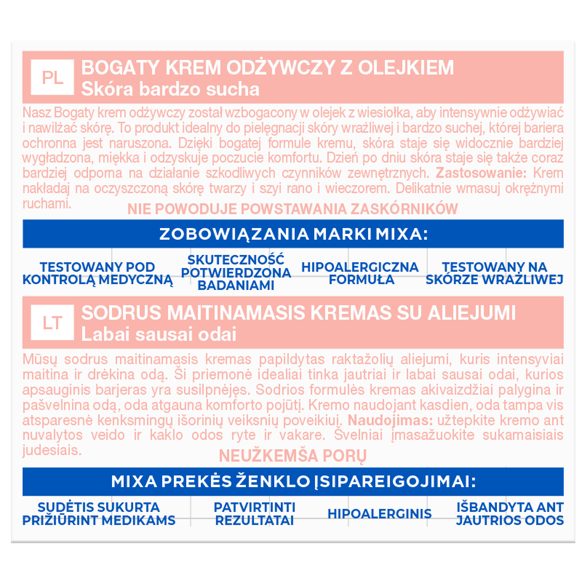 Mixa Bogaty krem odżywczy z olejkiem z wiesiołka, 50 ml