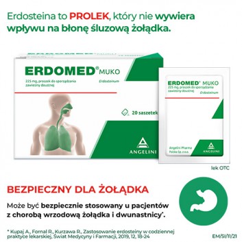 Erdomed Muko, 225 mg, na kaszel mokry, proszek do sporządzania zawiesiny doustnej, 20 saszetek