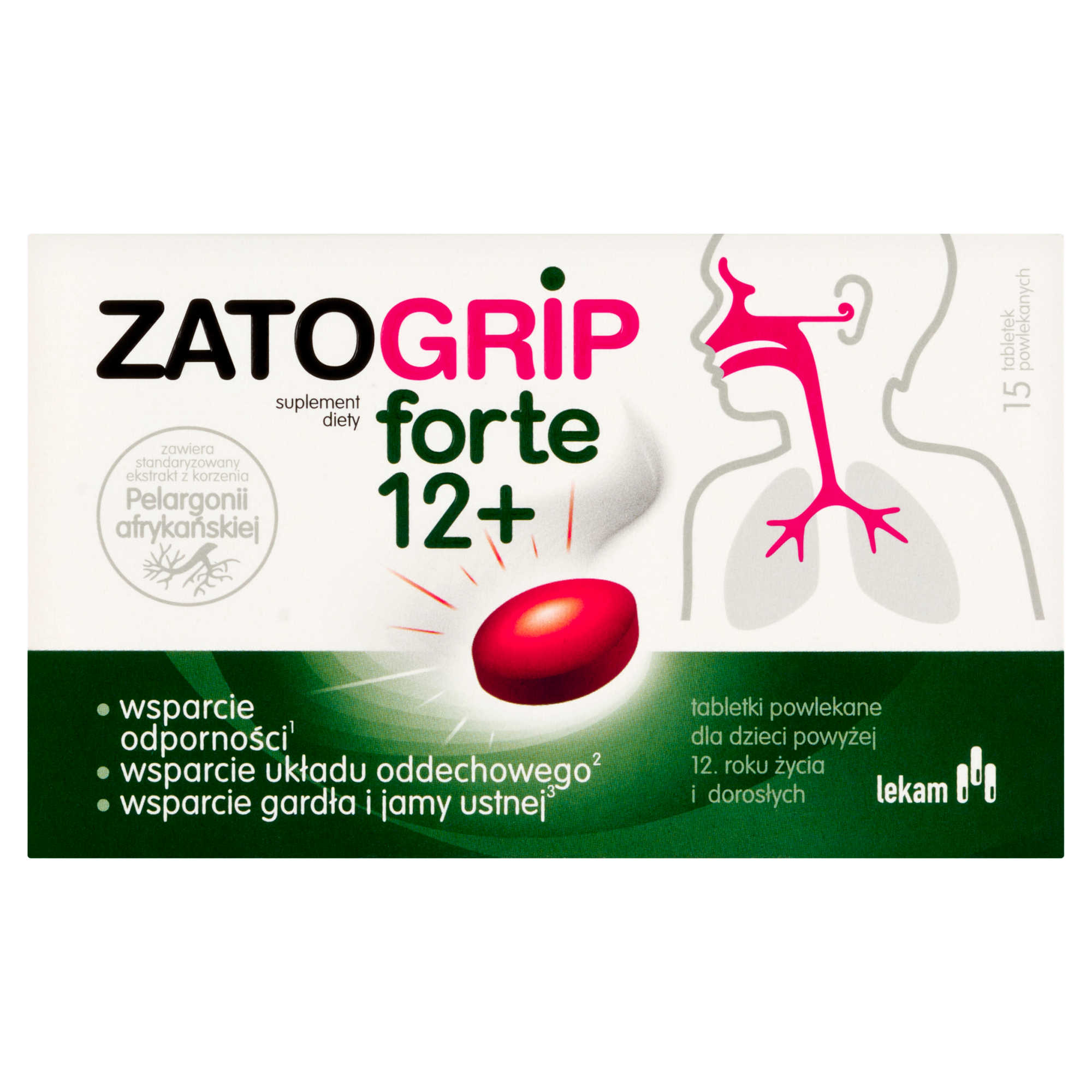Zatogrip Forte 12+ dla dzieci i dorosłych 15 tabletek zdjęcie