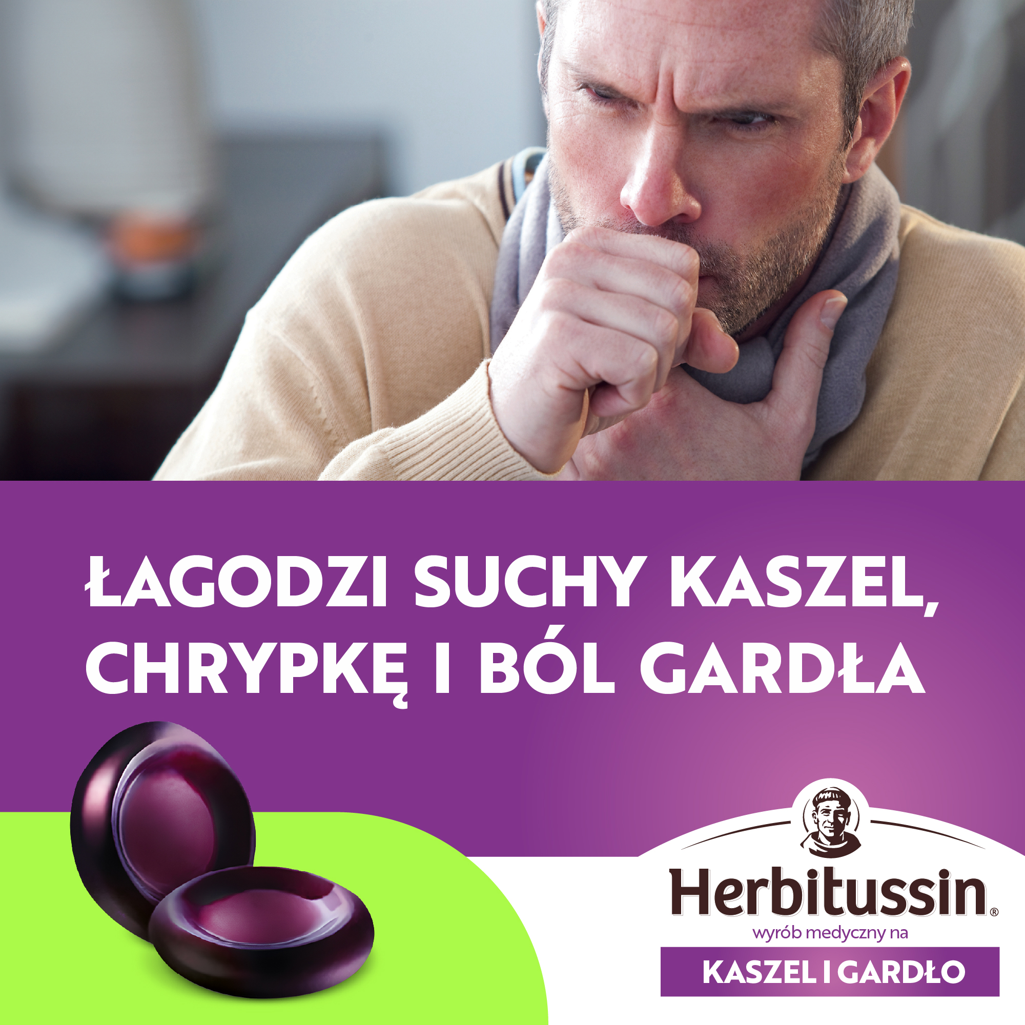 Herbitussin na kaszel i gardło, pastylki, 24 sztuki