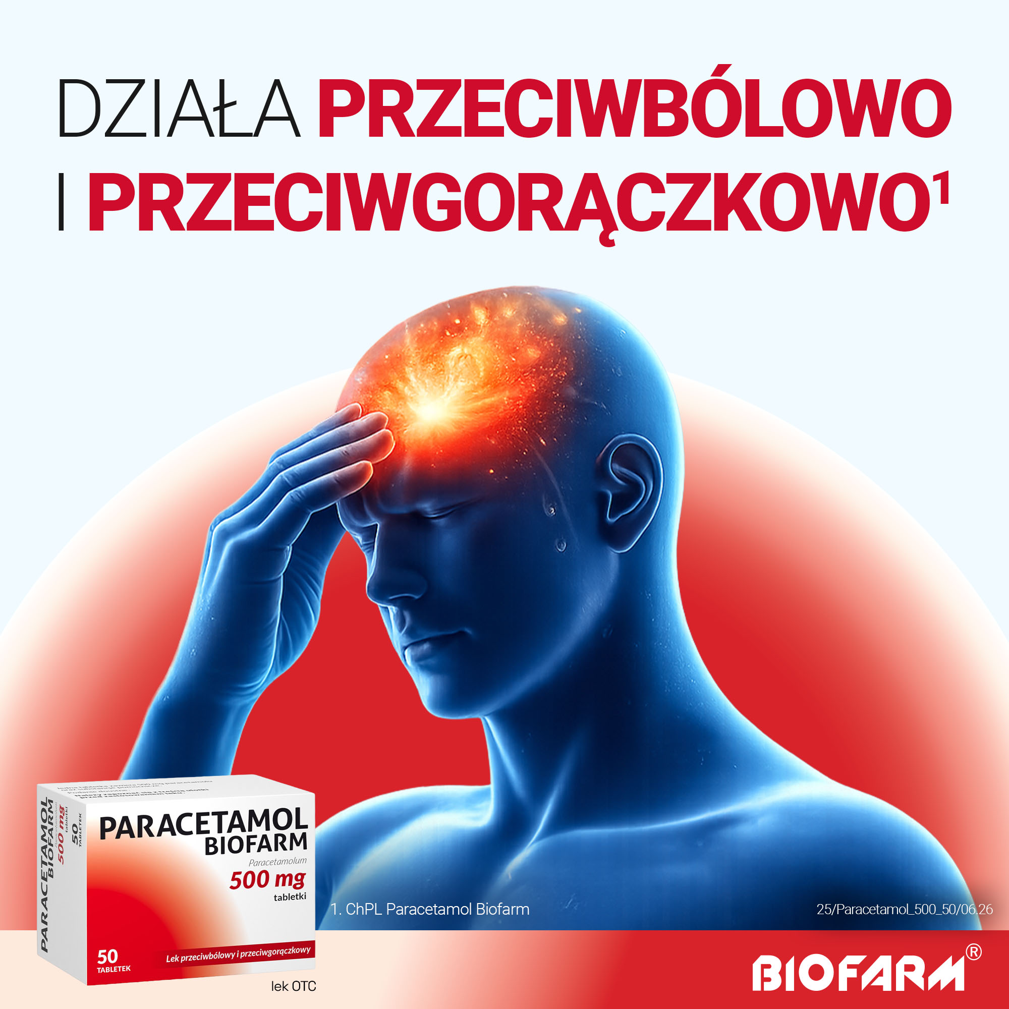 Paracetamol Biofarm, 500 mg, tabletki, 50 sztuk