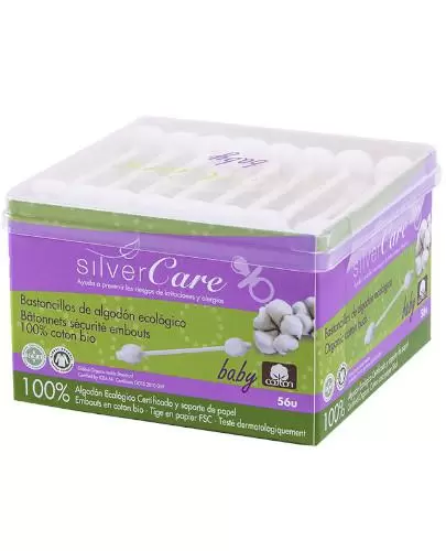 Masmi Silver Care patyczki higieniczne do uszu z organicznej bawełny dla niemowląt i dzieci 56 sztuk zdjęcie