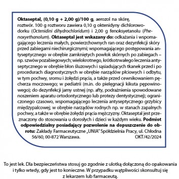 Oktaseptal, (0,10 g+2,00 g)/100 g, aerozol na skórę, 60 ml