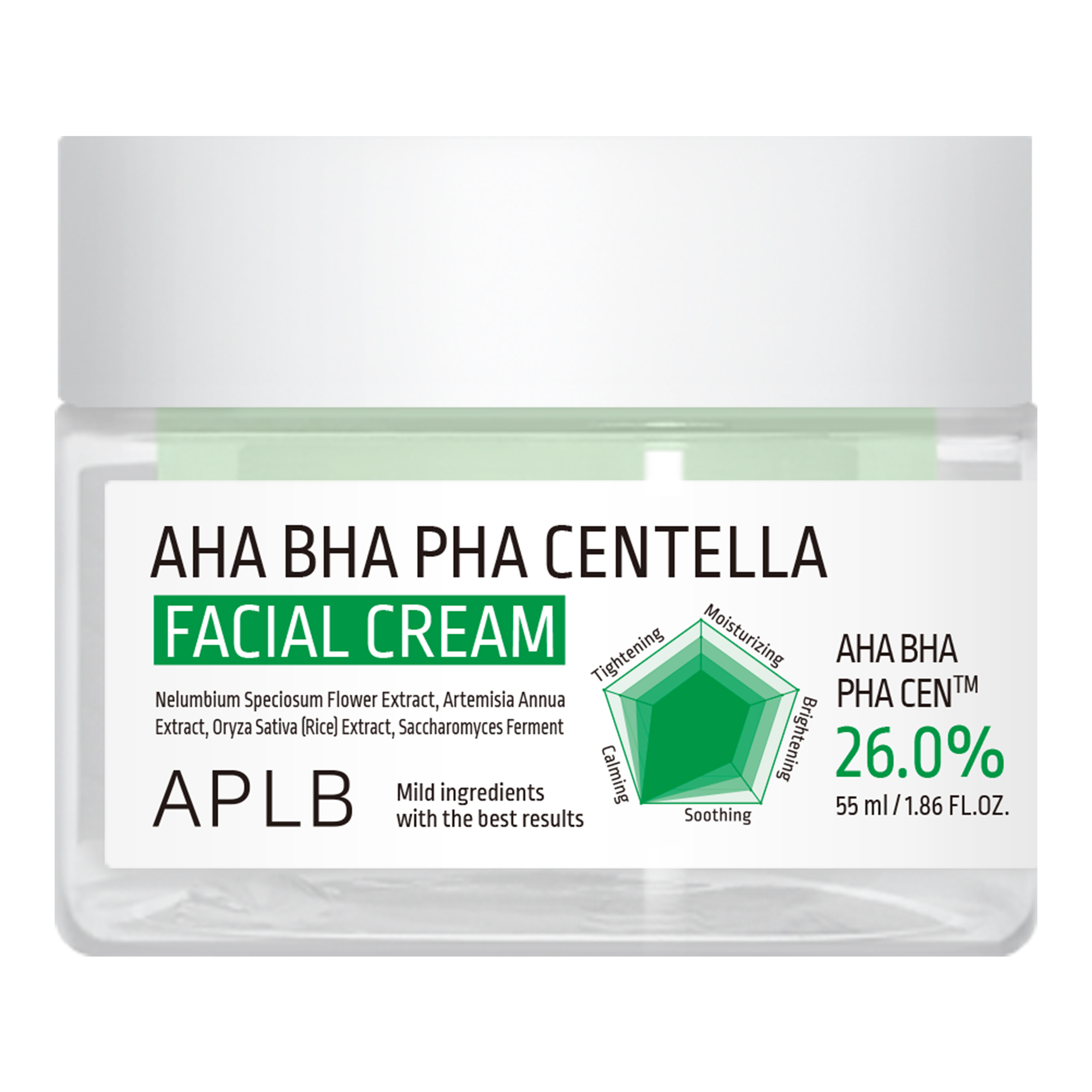 APLB AHA BHA PHA Centella Facial Cream Krem złuszczająco-kojący do twarzy z kwasami i wąkrotą azjatycką, 55 ml zdjęcie