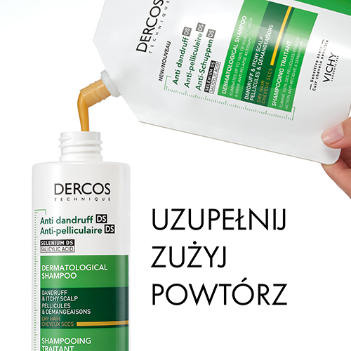 Vichy Dercos, Szampon Przeciwłupieżowy, włosy suche, uzupełnienie Reliff, 390 ml