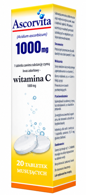 Ascorvita, 1000 mg, tabletki musujące, 20 sztuk zdjęcie