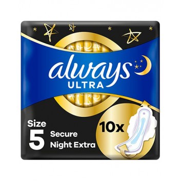 Always Ultra Secure Night Extra Podpaski na noc ze skrzydełkami, 10 sztuk