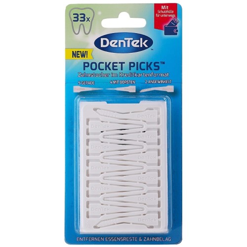 Dentek, Pocket Picket, Wykałaczki dentystyczne, 3 rodzaje wykałaczek z etui, 33 sztuki zdjęcie