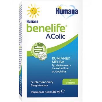 Humana Benelife AColic, wsparcie w kolce, krople dla niemowląt, 30 ml, cena, wskazania, stosowanie