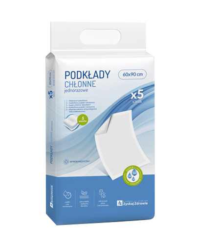 Zyskaj Zdrowie, Podkłady chłonne jednorazowe, 60cm x 90cm, 5 sztuk zdjęcie