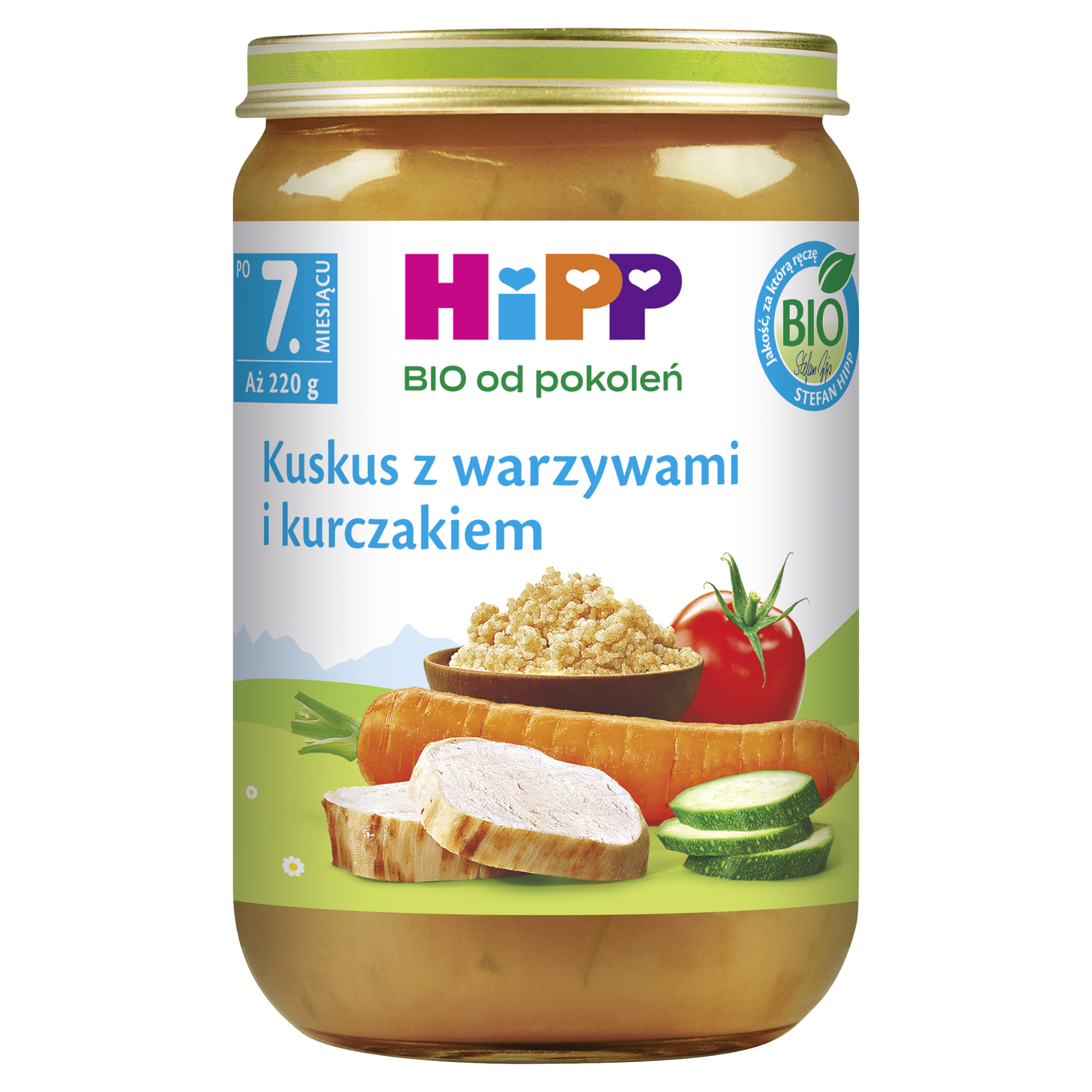 HiPP BIO od pokoleń, Kuskus z warzywami i kurczakiem, po 7. m-cu, 220 g zdjęcie