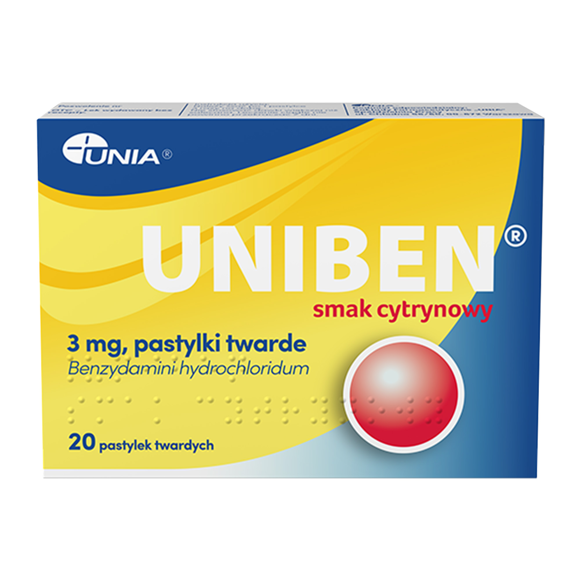 Uniben smak cytrynowy, 3 mg, pastylki twarde, 20 sztuk zdjęcie