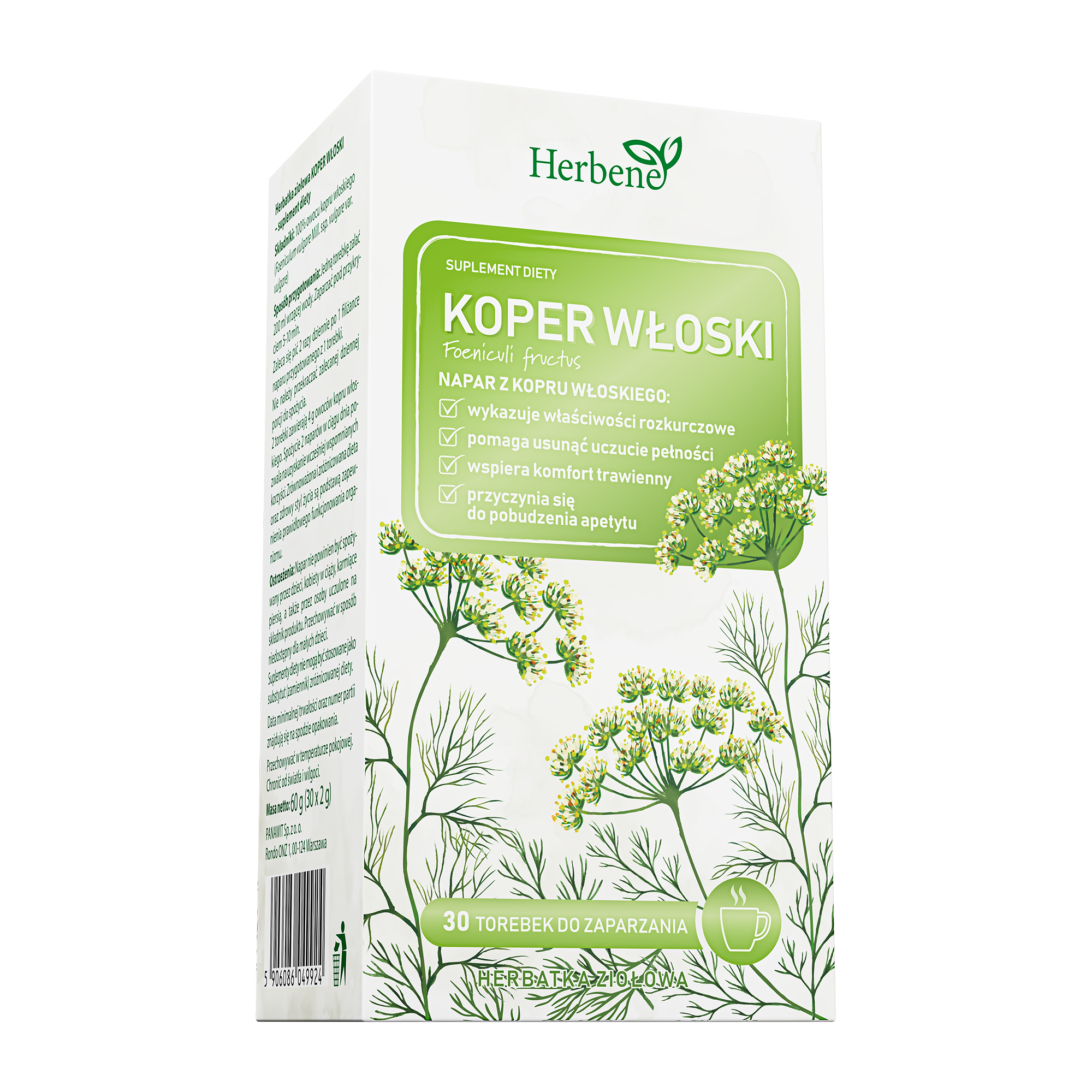 Herbene, Koper włoski, torebki do zaparzania, 30 sztuk