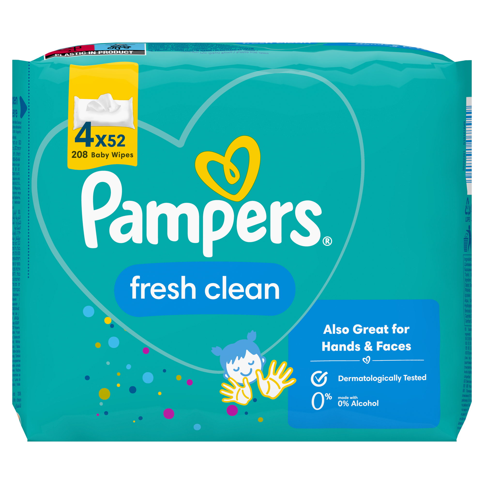 Pampers Fresh Clean Chusteczki nawilżane dla niemowląt, 4 x 52 szt., cena, opinie, wskazania zdjęcie
