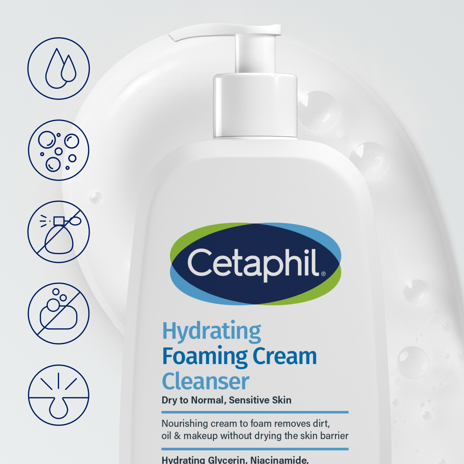 Cetaphil Hydrating Foaming Cream Cleanser, kremowa pianka oczyszczająca, 236 ml
