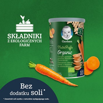 Gerber Organic Chrupki pszenno - owsiane Marchewka Pomarańcza Nutri Puffs po 10 miesiącu - 35 g - cena, opinie, składniki