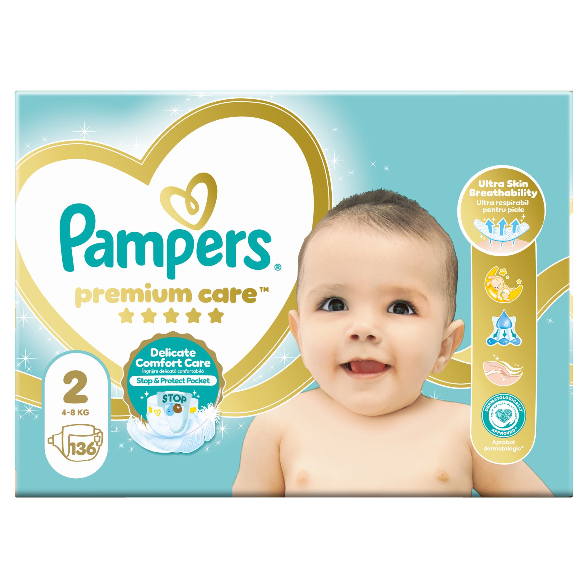 Pampers Premium Care pieluszki rozmiar 2, 4 kg - 8 kg, 136 sztuk zdjęcie