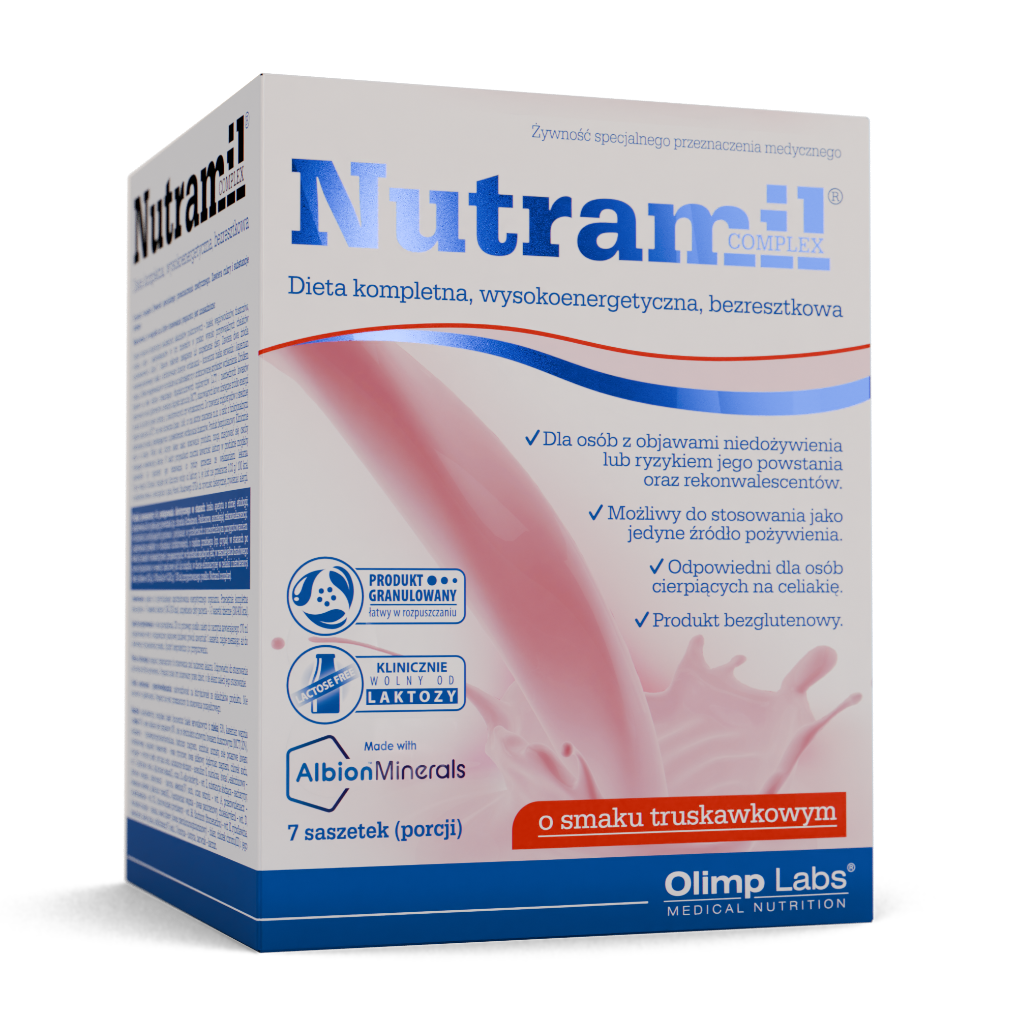 OLIMP NUTRAMIL, smak truskawkowym, saszetki, 7 sztuk zdjęcie