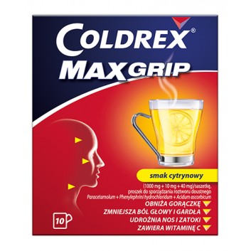 Coldrex MaxGrip 1000 mg + 10 mg + 40 mg o smaku cytrynowym 10 saszetek