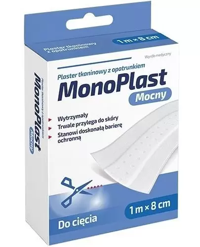 Rodzina Zdrowia MonoPlast mocny plaster z opatrunkiem tkaninowy do cięcia 1m x 8cm zdjęcie