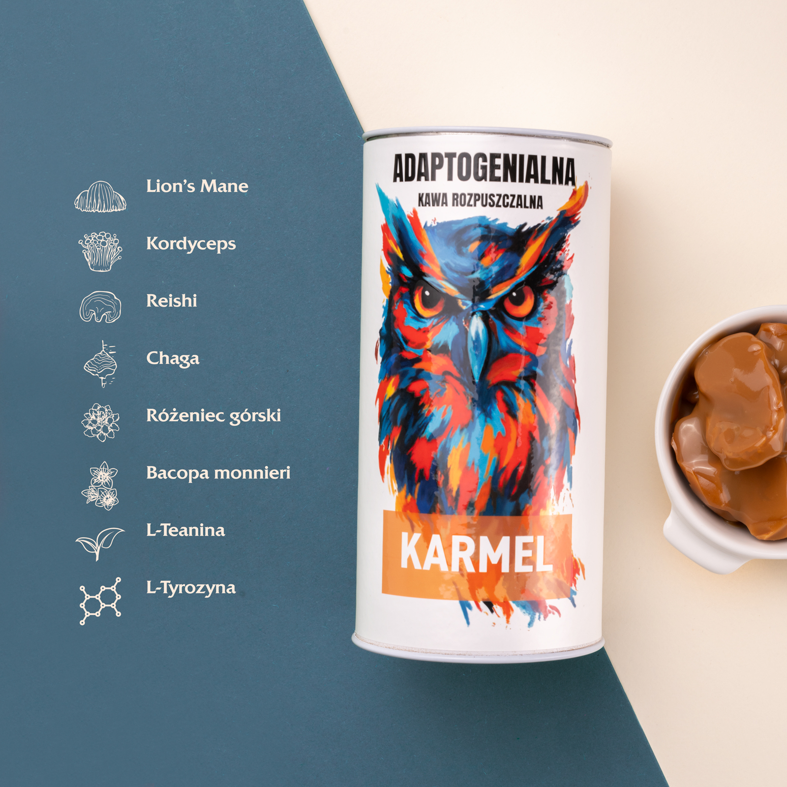 Adaptogenialna kawa rozpuszczalna karmel, 100 g