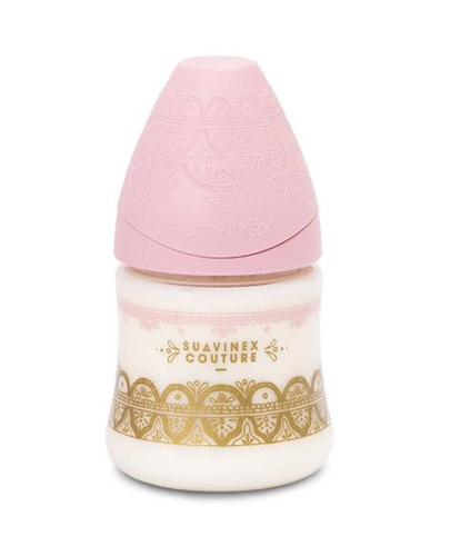 Suavinex Premium Silicone Butelka do karmienia z silikonowym smoczkiem 0m+ różowa - 150 ml - cena, opinie, stosowanie zdjęcie