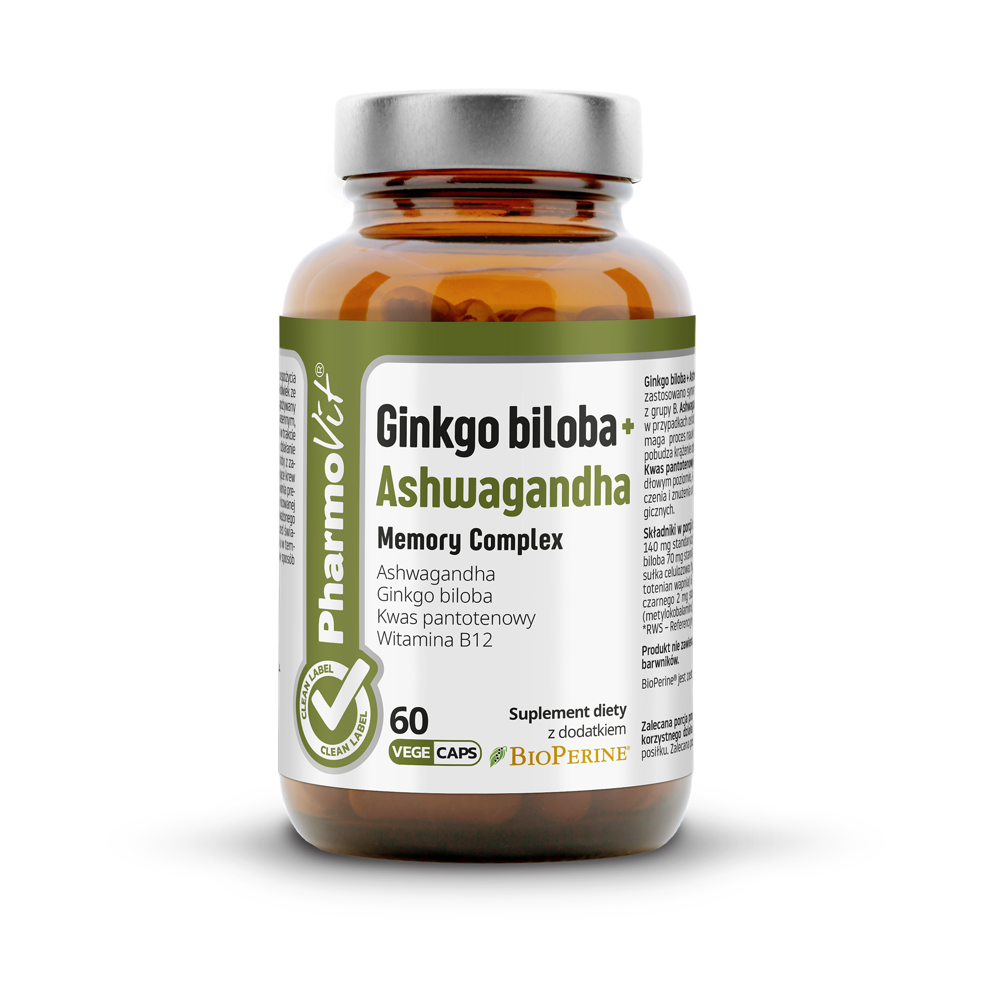Pharmovit Ginkgo biloba + Ashwagandha Memory Complex, kapsułki, 60 sztuk zdjęcie