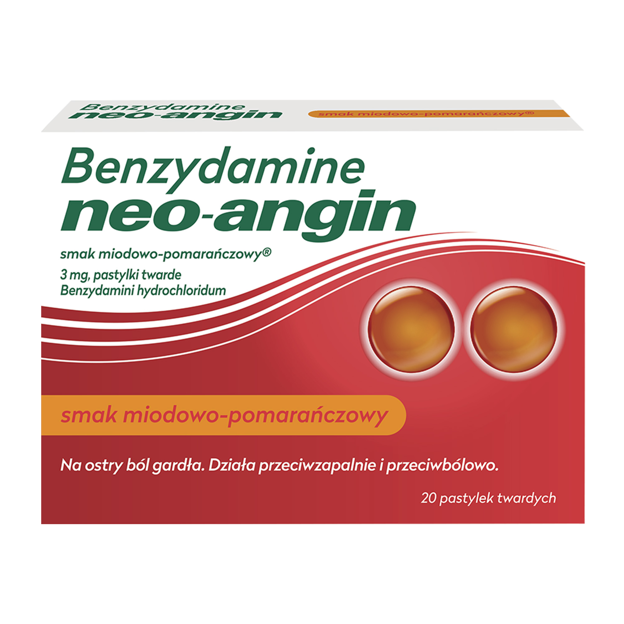 Benzydamine neo-angin smak miodowo-pomarańczowy, tabletki, 20 sztuk zdjęcie