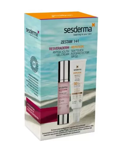 Sesderma Resveraderm żel-krem 50 ml + Repaskin fotoprotektor do twarzy SPF50+ 50 ml [ZESTAW] zdjęcie