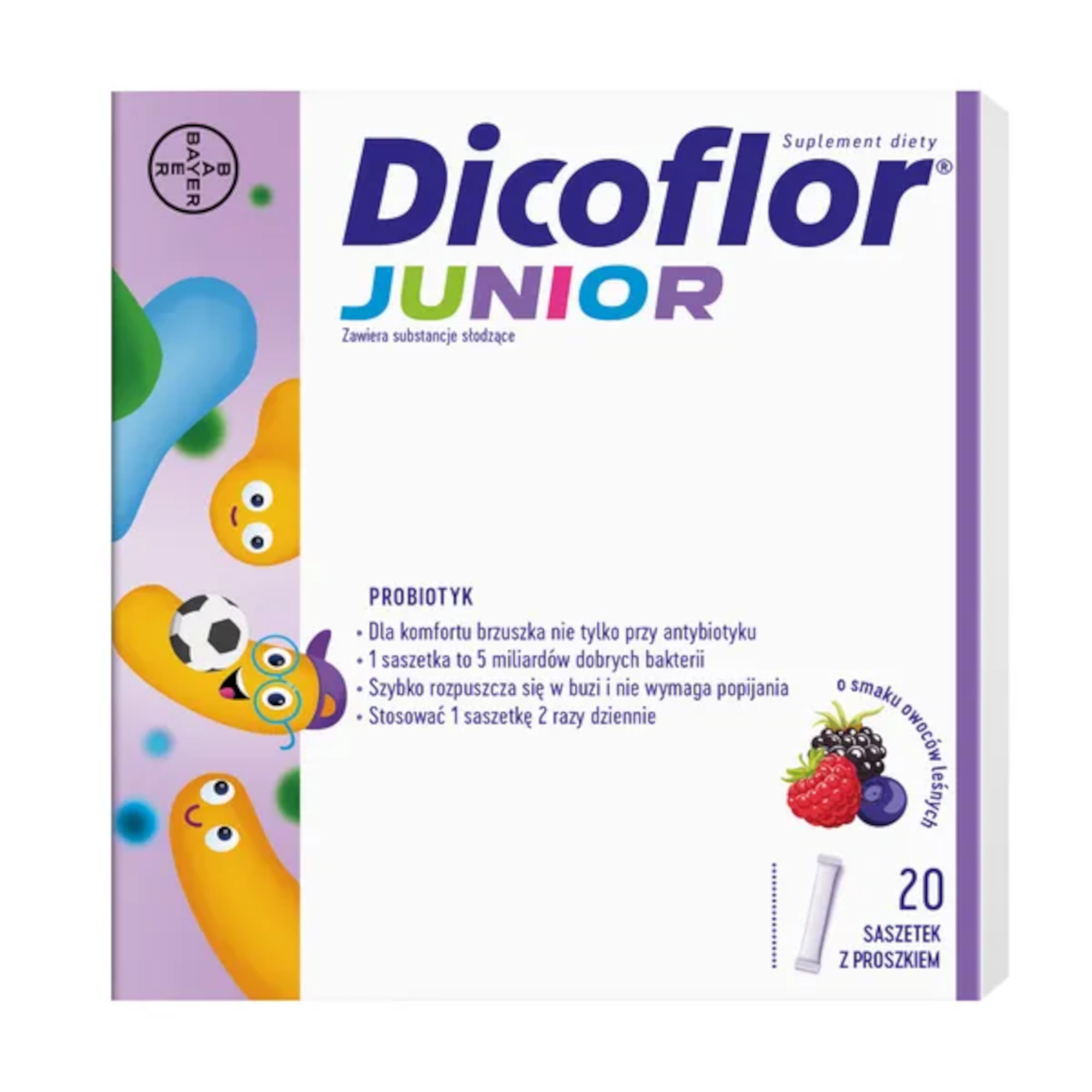 Dicoflor Junior o smaku owoców leśnych, saszetki, 20 sztuk zdjęcie