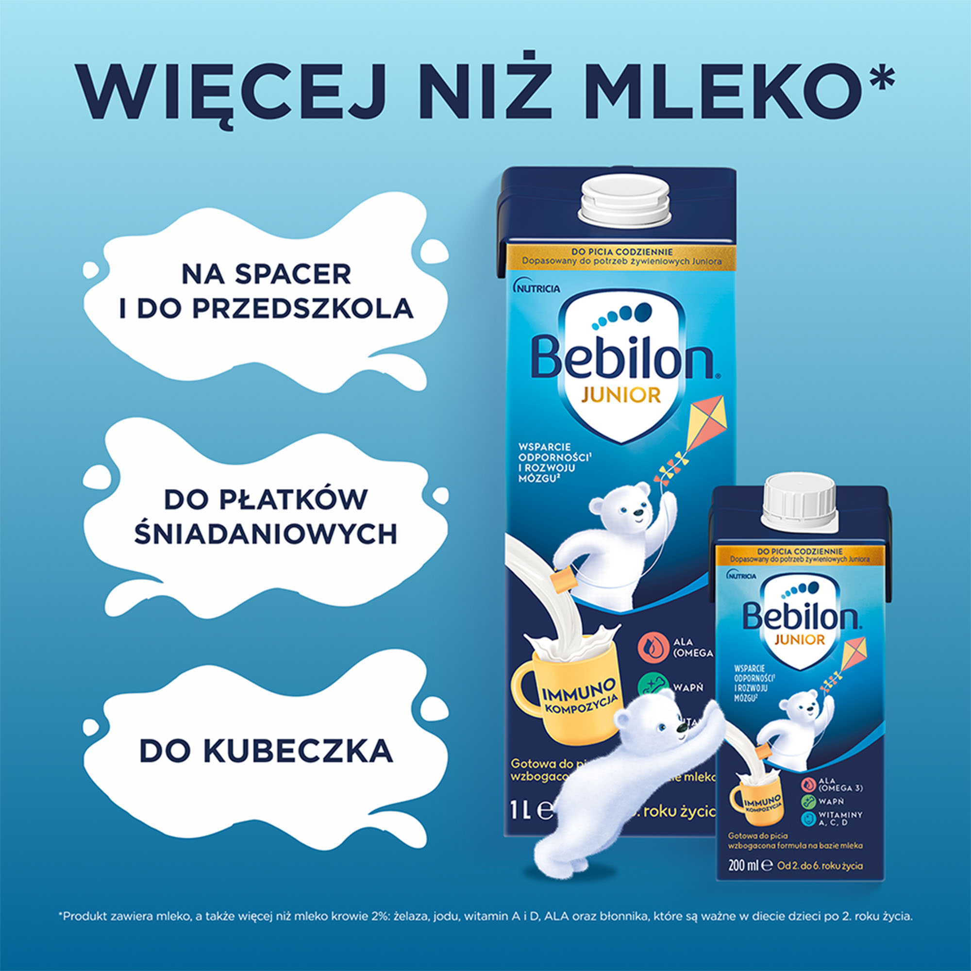 Bebilon Junior Gotowa do picia wzbogacona formuła na bazie mleka od 2. do 6. roku życia, 1 L