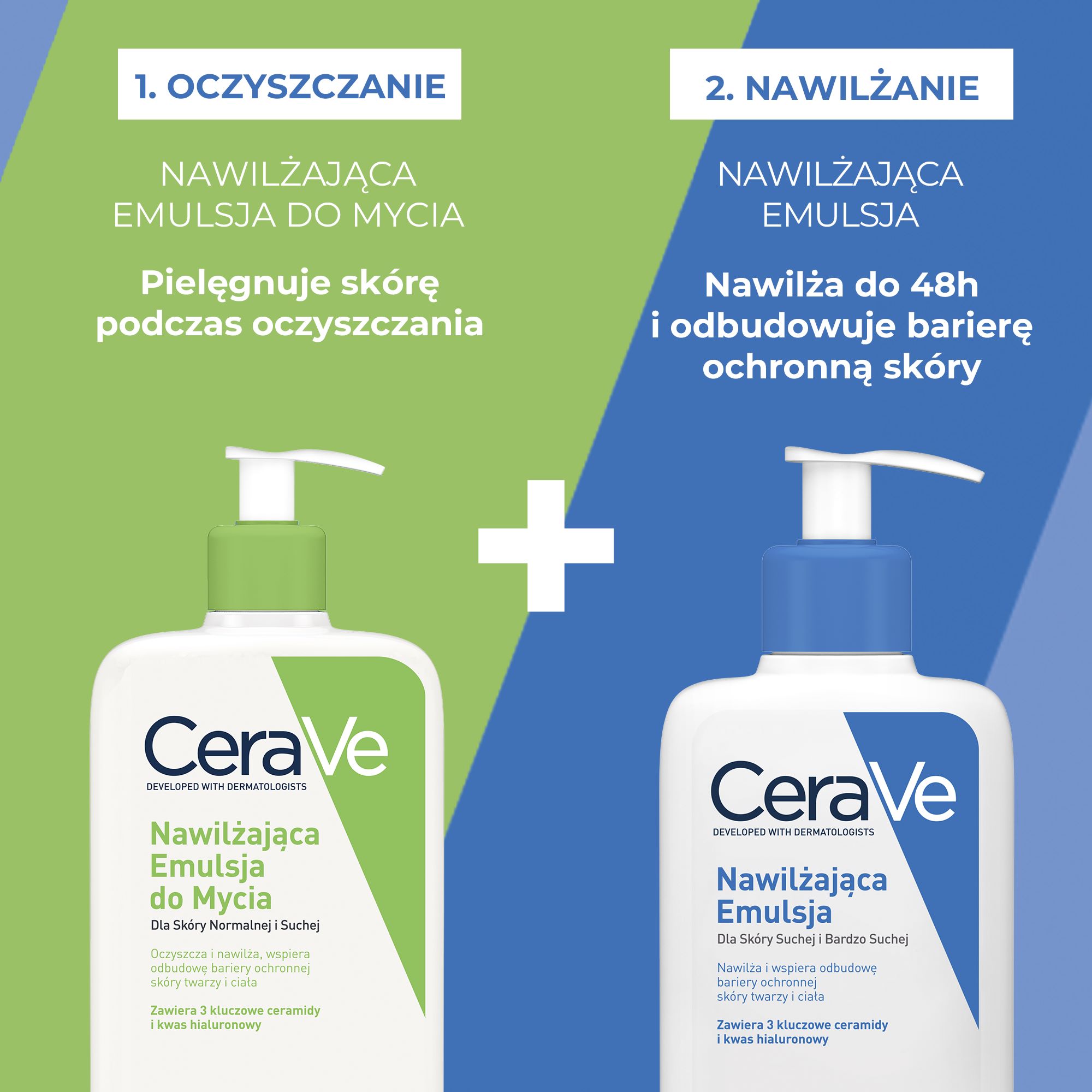 CERAVE Nawilżająca Emulsja do Mycia z ceramidami dla skóry normalnej i suchej, 473 ml + CERAVE Nawilżająca emulsja do twarzy i ciała do skóry suchej i bardzo suchej, 473 ml