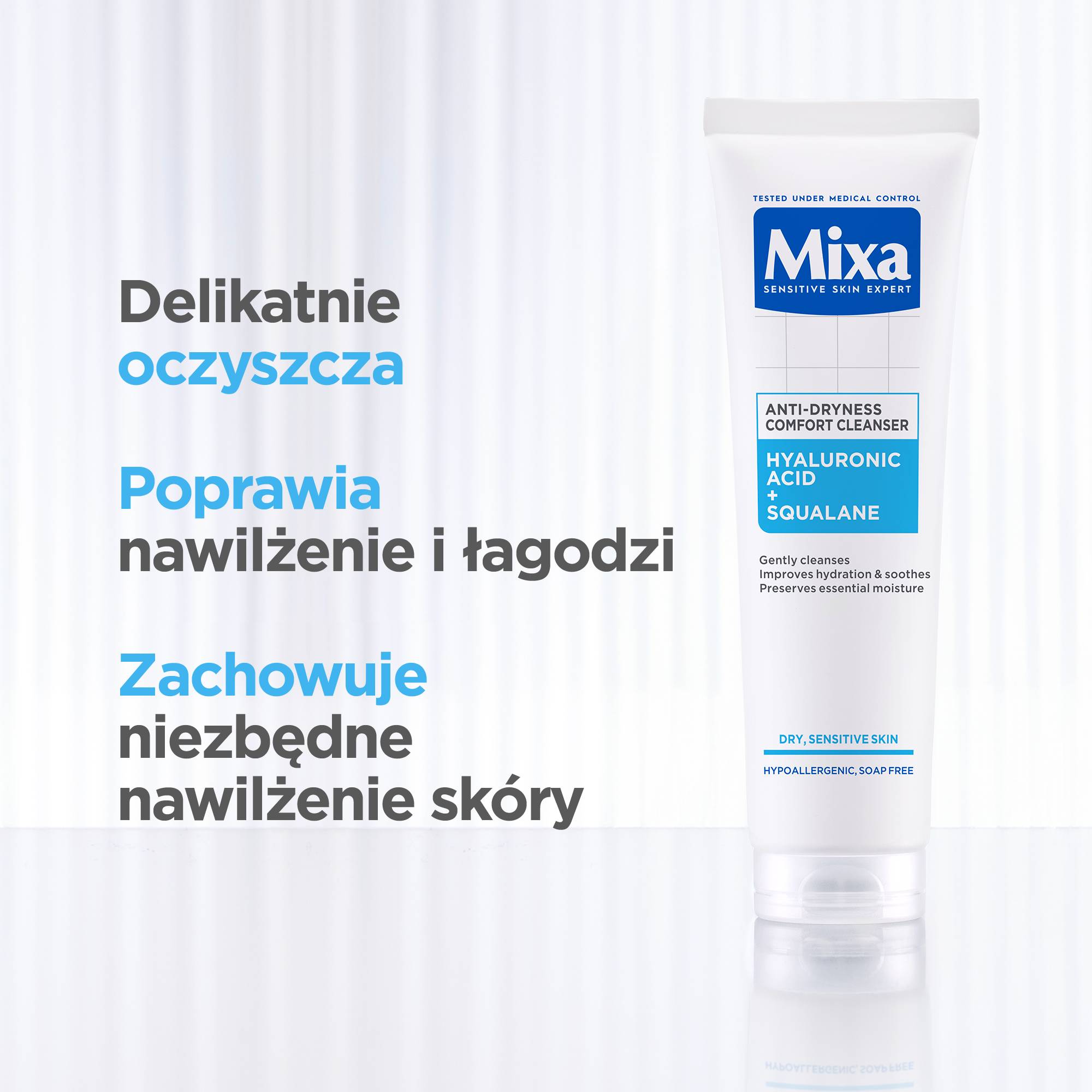 Mixa Przeciw przesuszeniom żel do mycia twarzy, kwas hialuronowy i skwalan, 150 ml