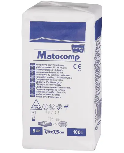 Matocomp Kompresy gazy 17-nikowej 8 warstw 7,5 x 7,5cm 100 sztuk zdjęcie