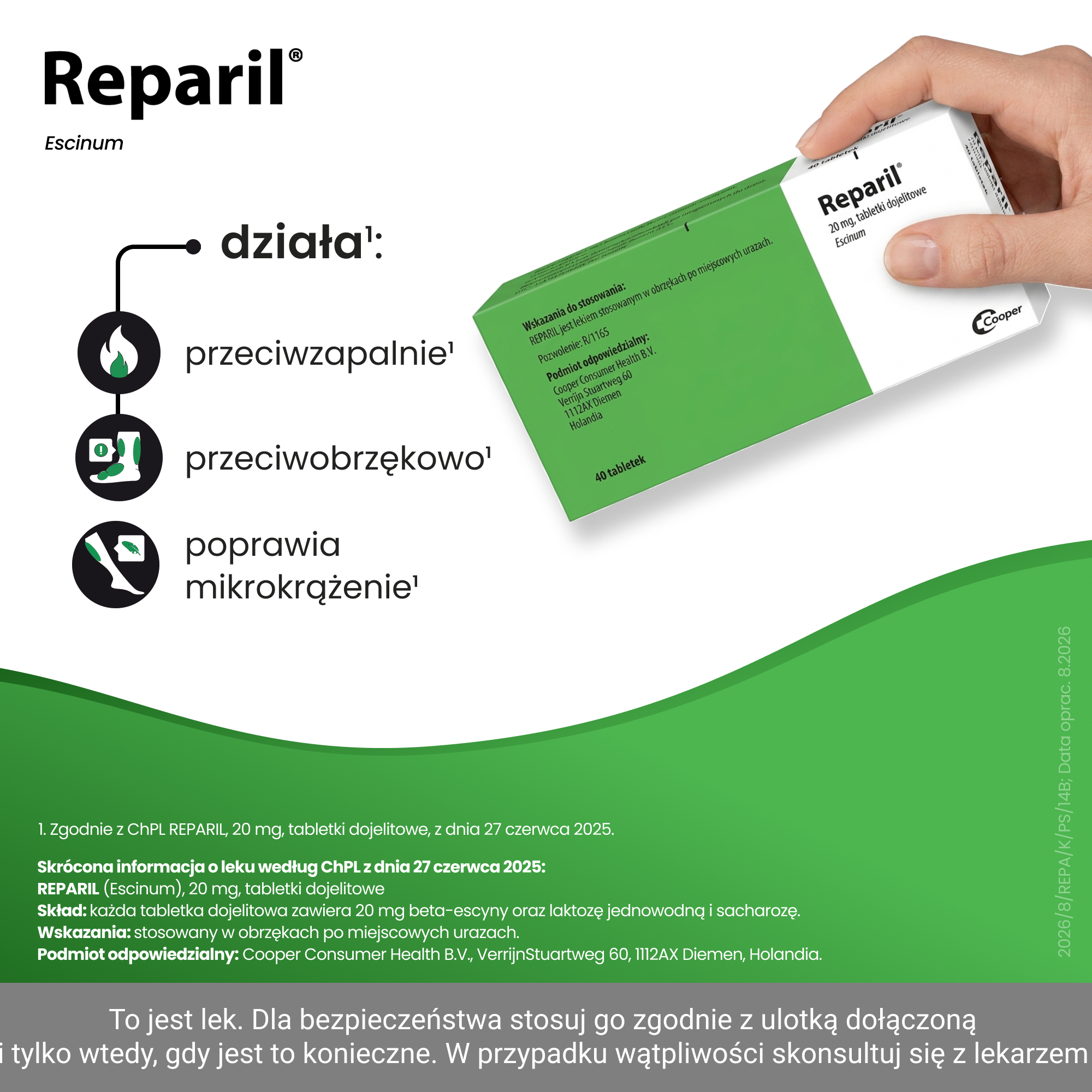 Reparil na obrzęki po miejscowych urazach 40 tabletek