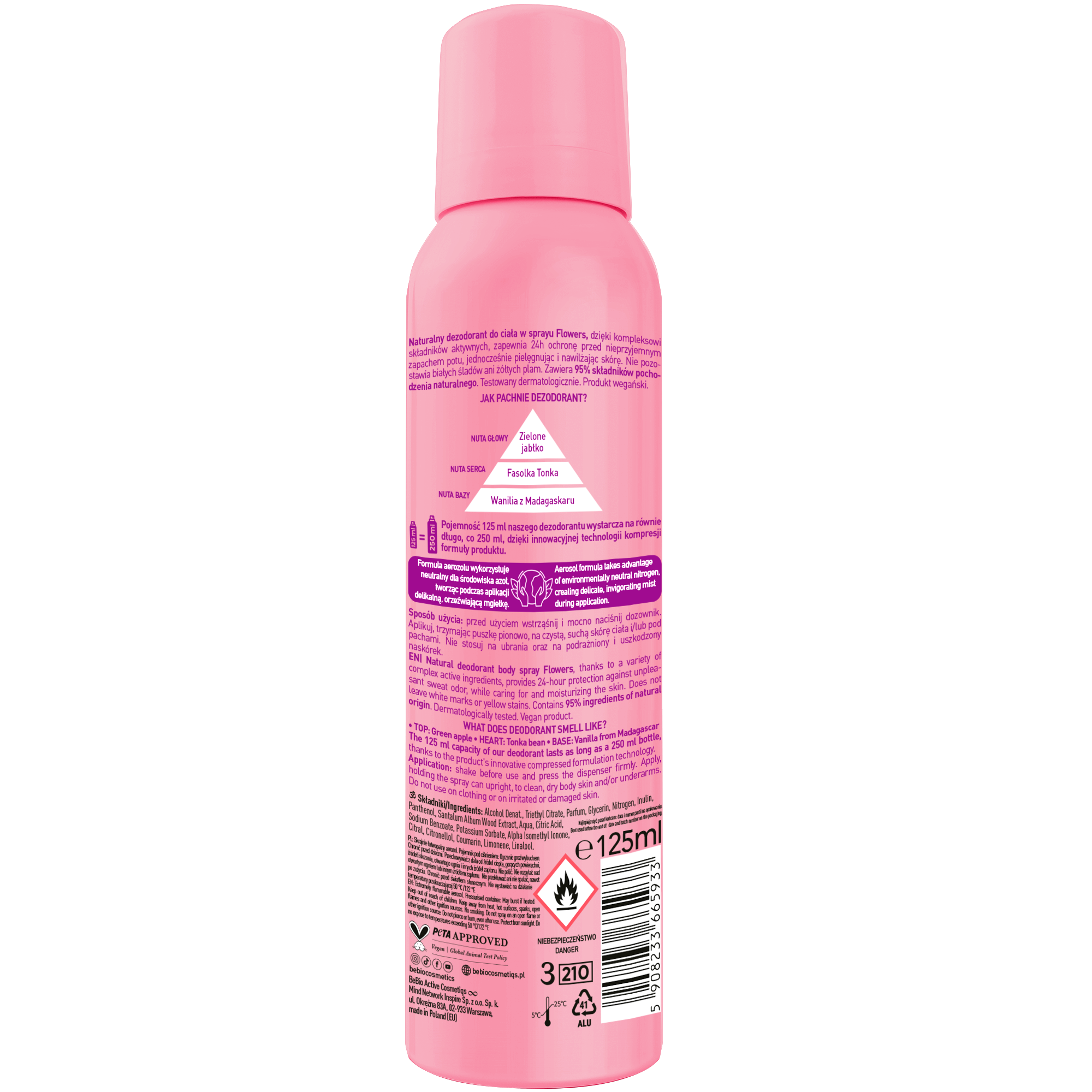 BeBIO Start your active day Naturalny dezodorant w sprayu Flowers, 125 ml