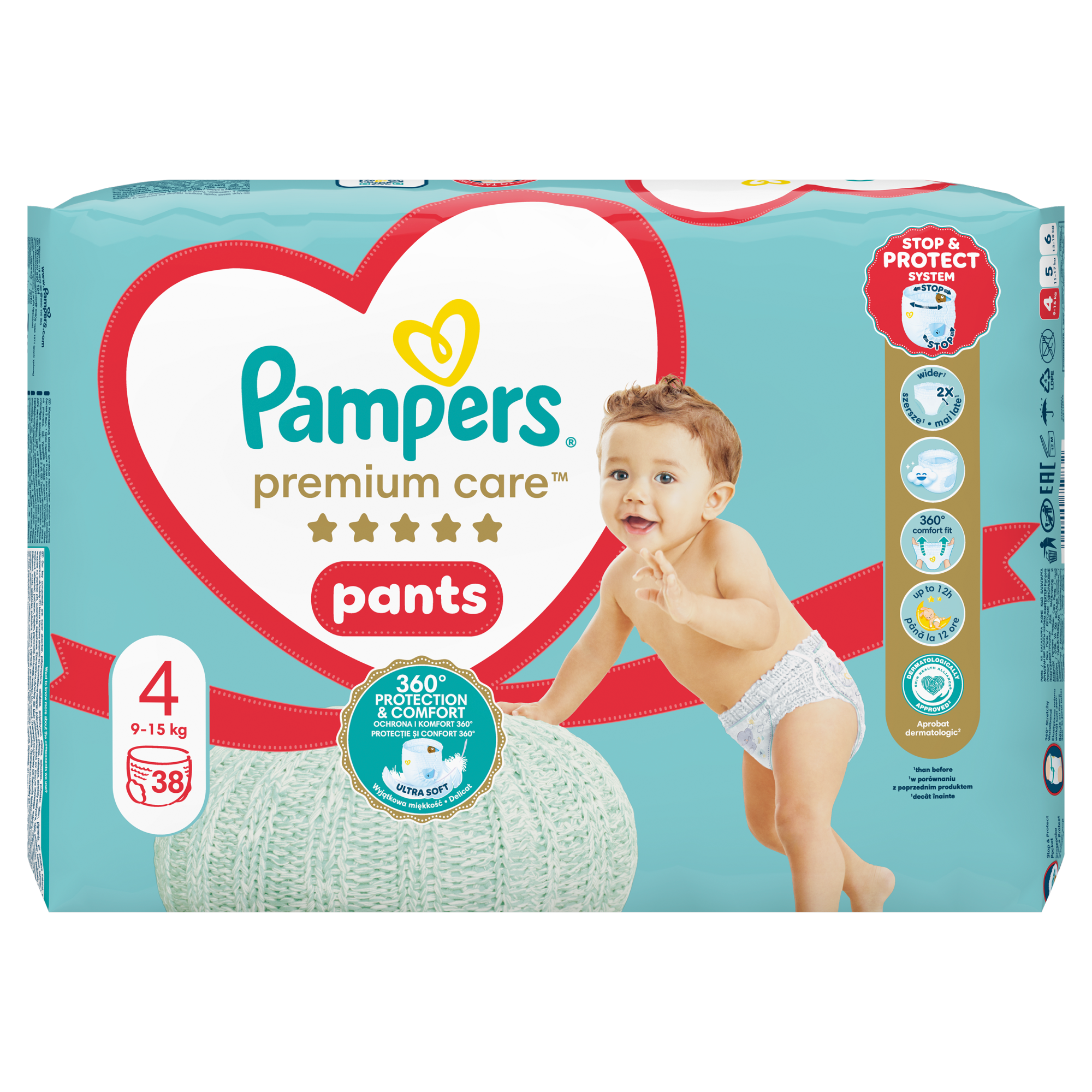 Pampers Premium Care Pieluchomajtki, Rozmiar 4, 9-15 kg, 38 szt., cena, opinie, właściwości zdjęcie