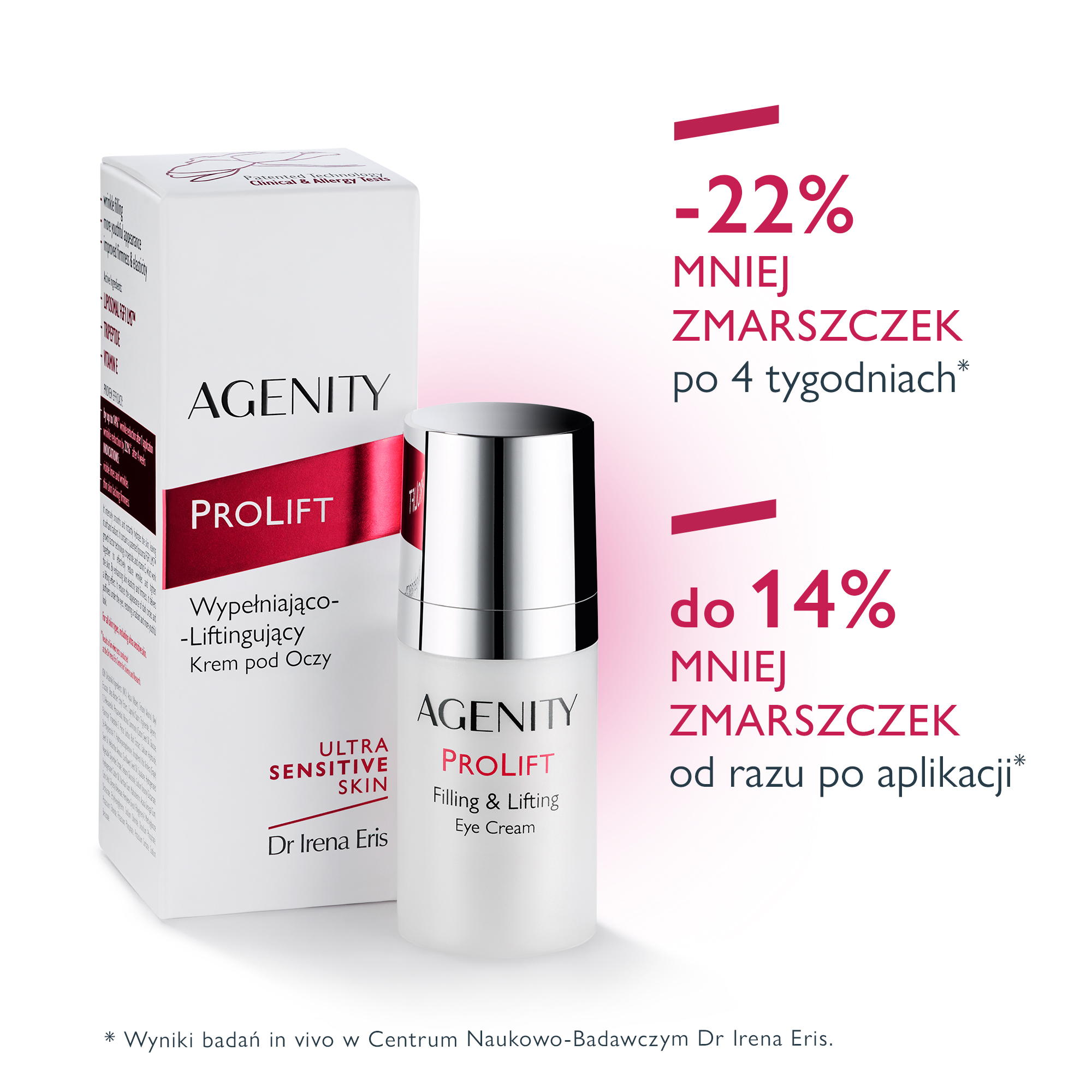 Agenity Prolift, Krem wypełniająco-liftingujący pod oczy do każdego rodzaju skóry, 15 ml