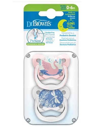 Dr Brown's PreVent Smoczek ortodontyczny świecący w ciemności różowy 0 - 6 m, 2 szt., właściwości zdjęcie