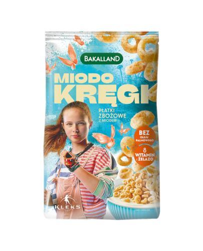 Bakalland KLEKS Miodo Kręgi Płatki zbożowe z miodem wzbogacone w witaminy i żelazo, 250 g zdjęcie