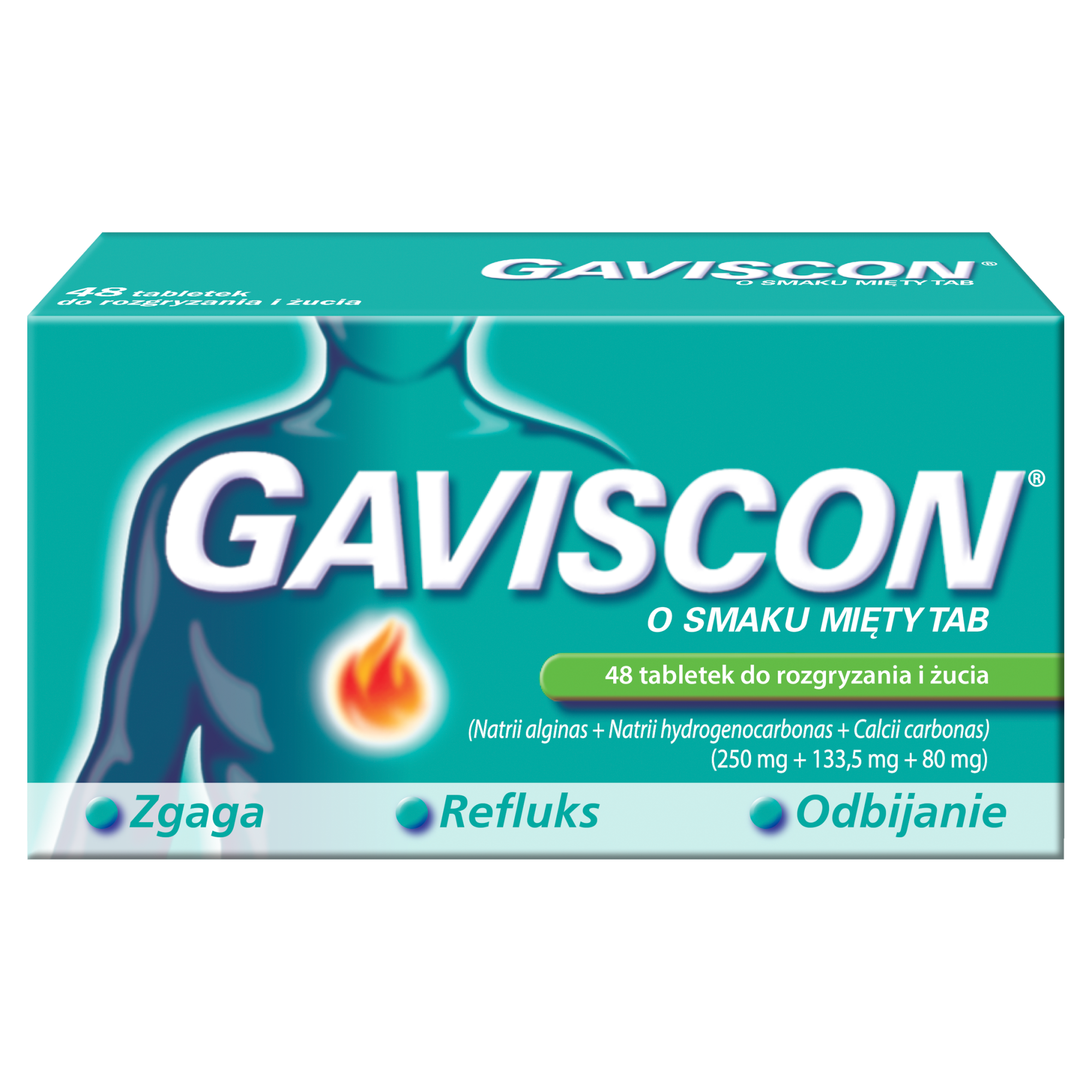 Gaviscon o smaku mięty TAB, tabletki do rozgryzania, żucia, 48 sztuk zdjęcie